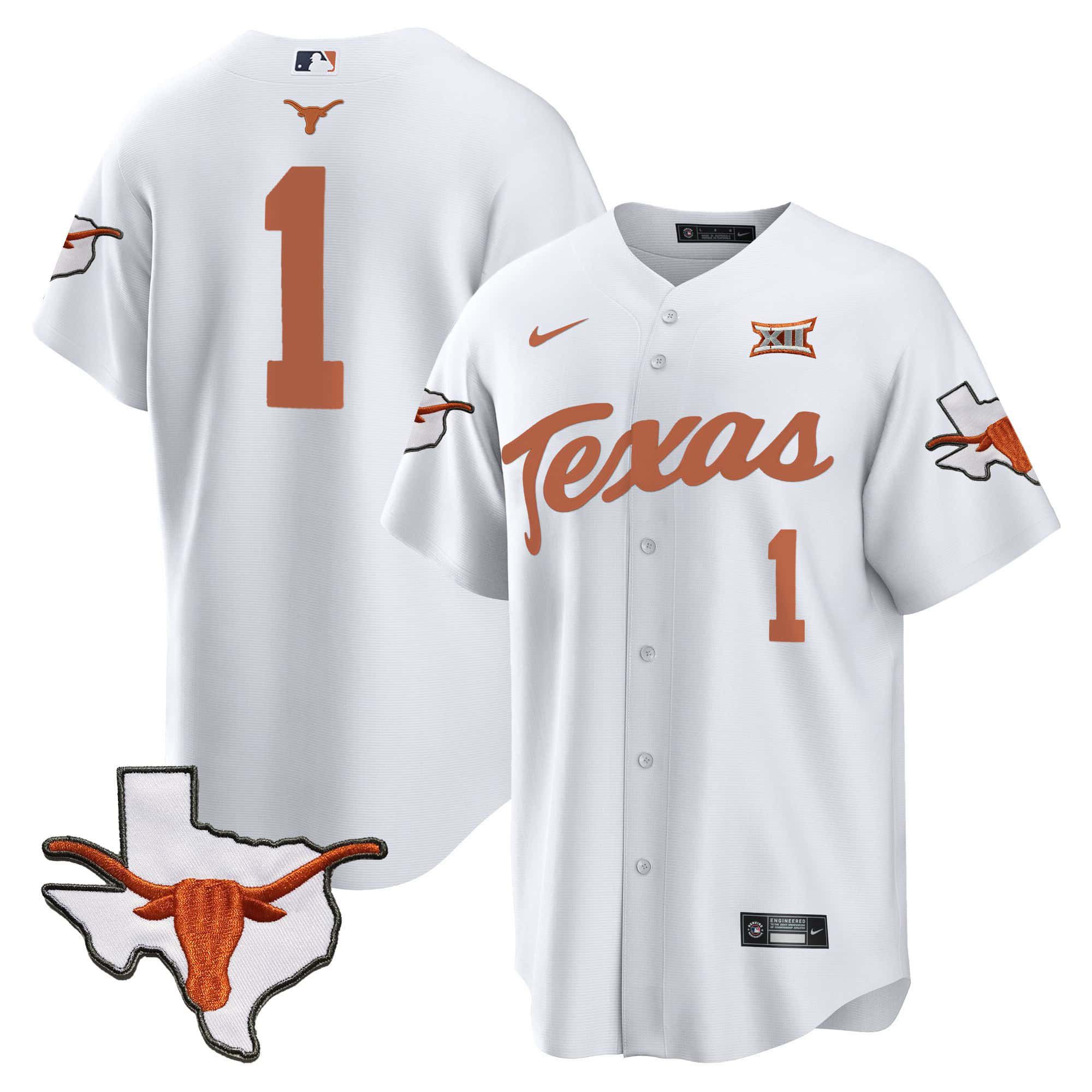 Men Texas Longhorns #1 No Name White 2024 Baseball NCAA Jersey->indianapolis colts->NFL Jersey